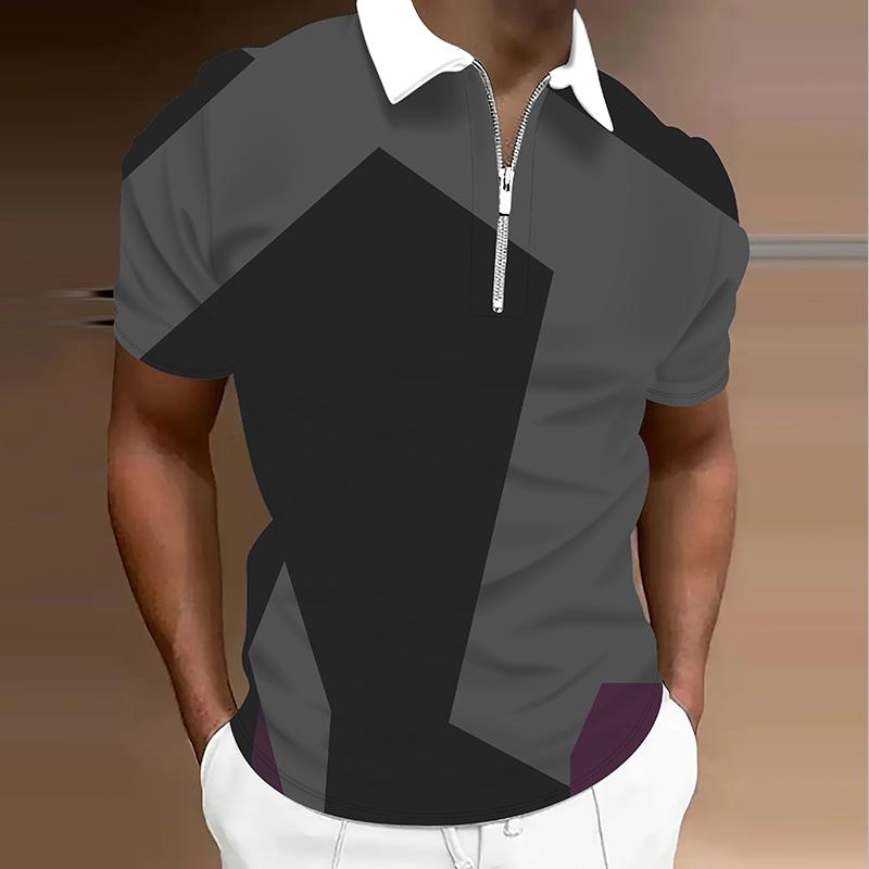 Men's  Shirt Polo Casual Zip Short Sleeve Fashion Casual Zipper Summer Spring Regular Fit 3D  Print Shirt
