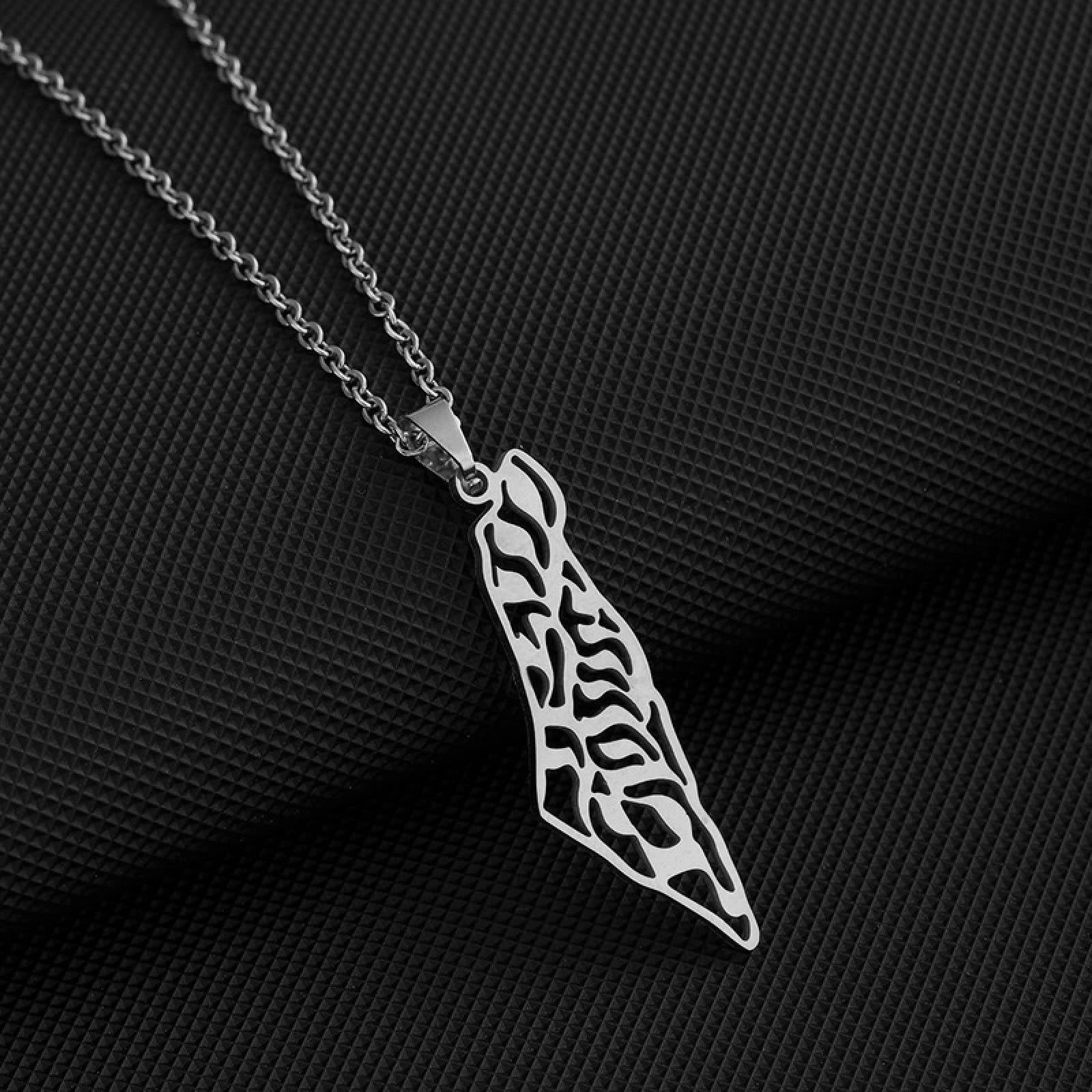

Hollow Titanium Steel Palestine Flag Map Arabic Pendant Necklace