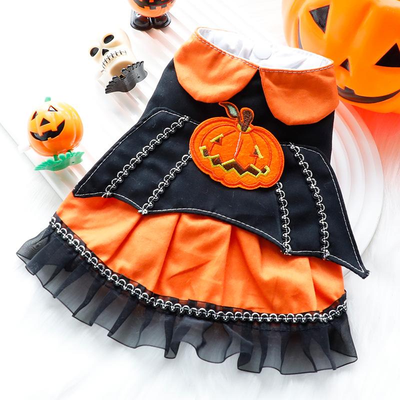 Pet Spring and Autumn Pumpkin Dress Cat Princess Dress Maid Dress Halloween Small Dog Pet Puppy Dog Dresses Christmas Clothes