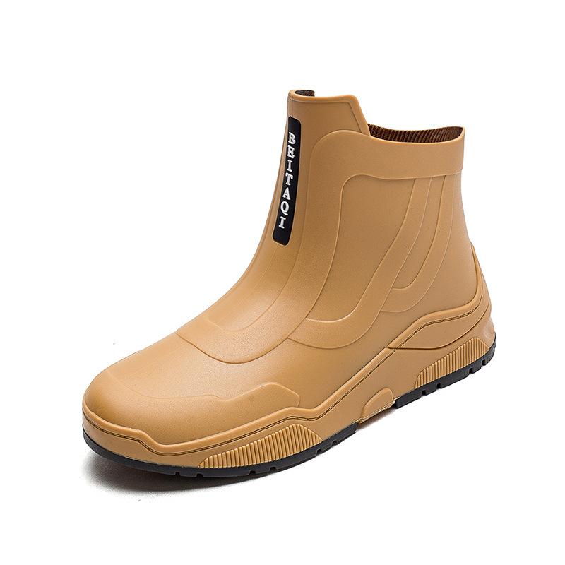 Fashion Rain Shoes Men's Non-slip Waterproof Shoes Kitchen Women's Rubber Shoes Car Wash Wear-resistant Water Boots Fleece Warm Short Rain Boots