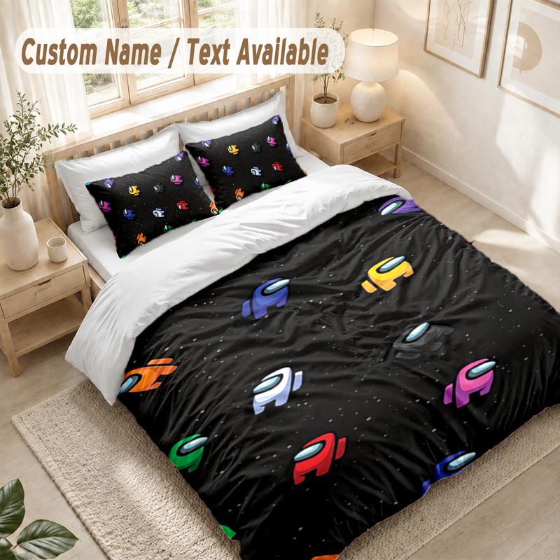 Among Us Bedding Set, 1 Duvet Cover & 2 Pillowcases Soft Comfortable Bedroom Home Textile Decor