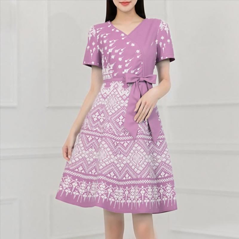 ZANZEA Women V-Neck Casual Short Sleeve Summer Print Dress