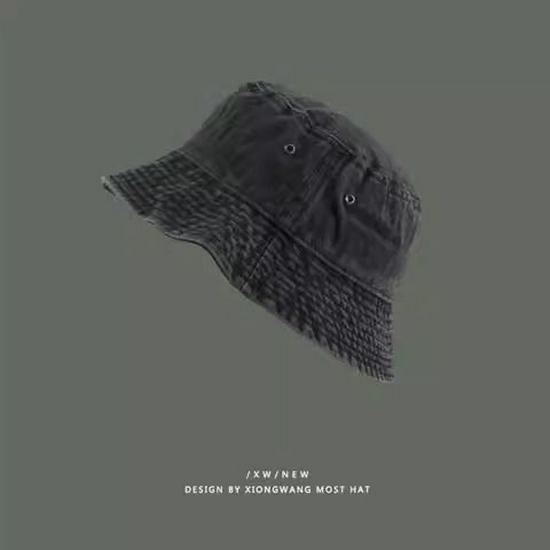 Hong Kong Retro Washed Denim Bucket Hat - Fashionable, Distressed, Versatile, Breathable Sun Hat for a Slim Face Look.