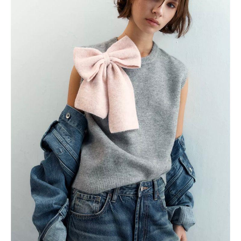 Za Autumn New Arrivals Women's Clothing Zr European and American Style Fashionable Bow Decorated Vest-Style Knitwear 5536172 802