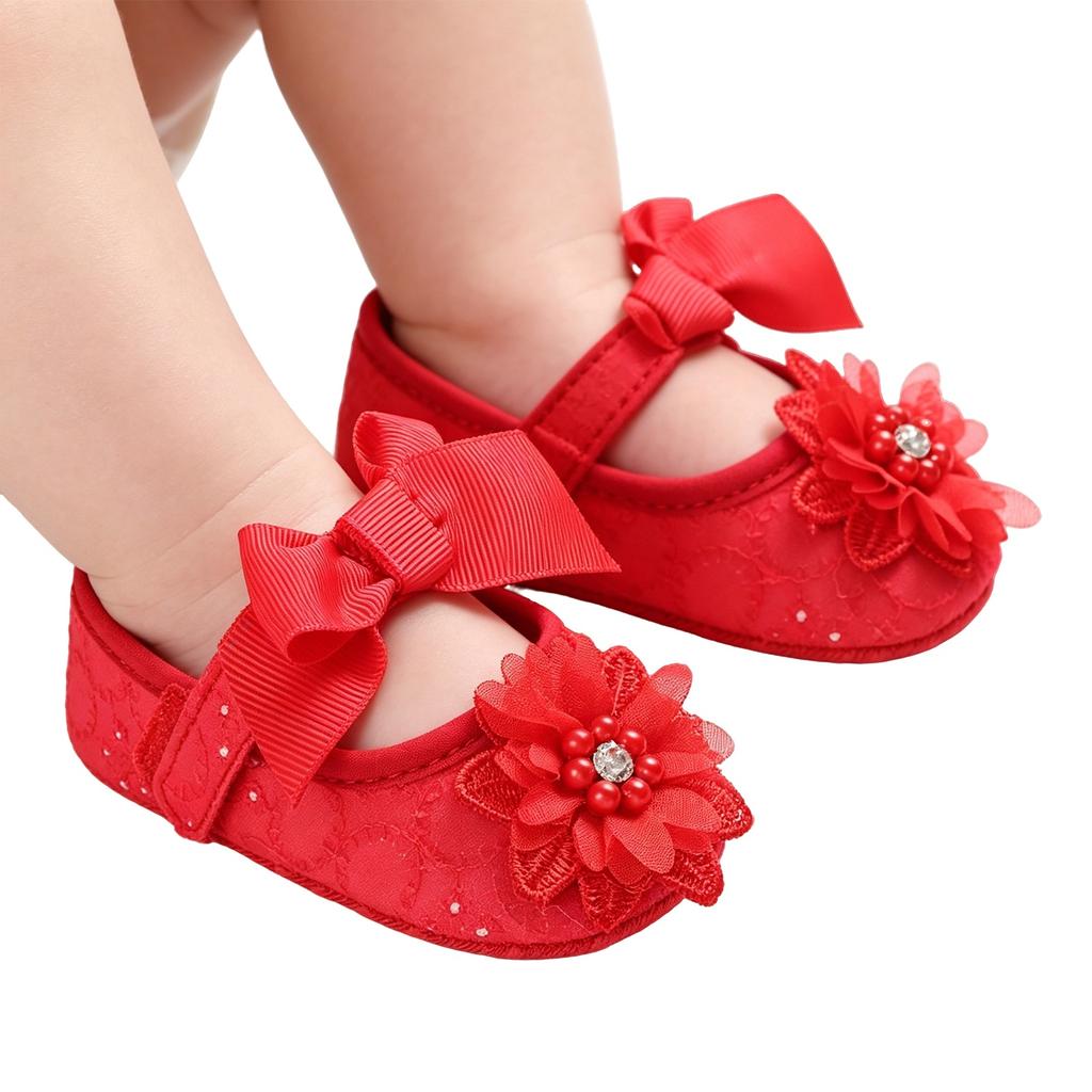 Baby Soft Sole Shoes for Infants Toddler First Walkers Lightweight Comfortable Breathable Material with Decorative Bow and Flower Design
