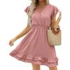 Summer  High Waist White Dress Sweet V-Neck Ruffle Short Sleeve Dot Dress Casual Cotton Linen Beach Mini Dress Vestidos 25628