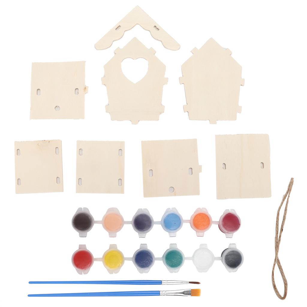 Wooden Birdhouse Kit DIY Paintable Birdhouse Building Kit for Kids Own Crafts DecorationCarving