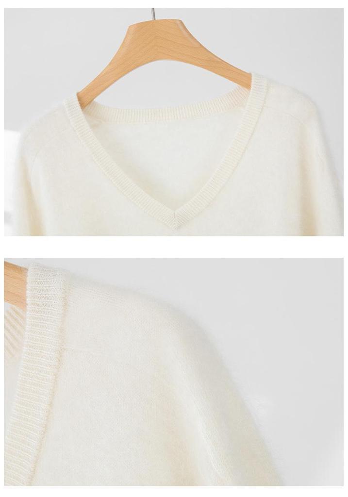 Women's Cashmere V-Neck Pullover, Loose Brushed Knit, Autumn/Winter 2025, All-Color Base Layer Sweater