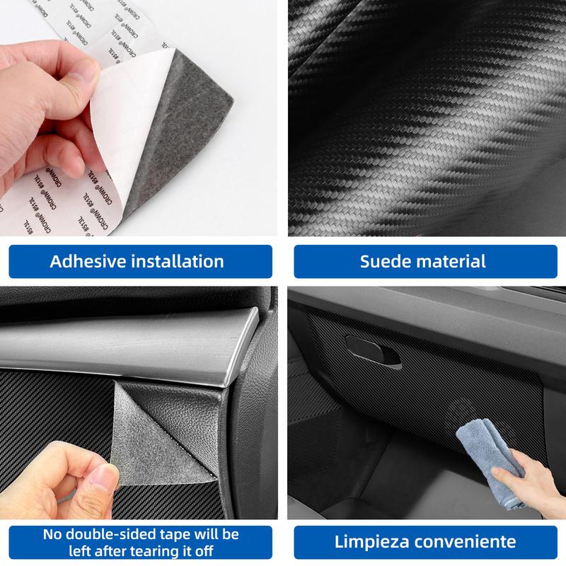 For Dacia Duster 2024-2027 LHD Carbon Fiber Texture Glove Box Anti‑Kick Pad Sticker Co‑Pilot Storage Box Interior Decor Trim