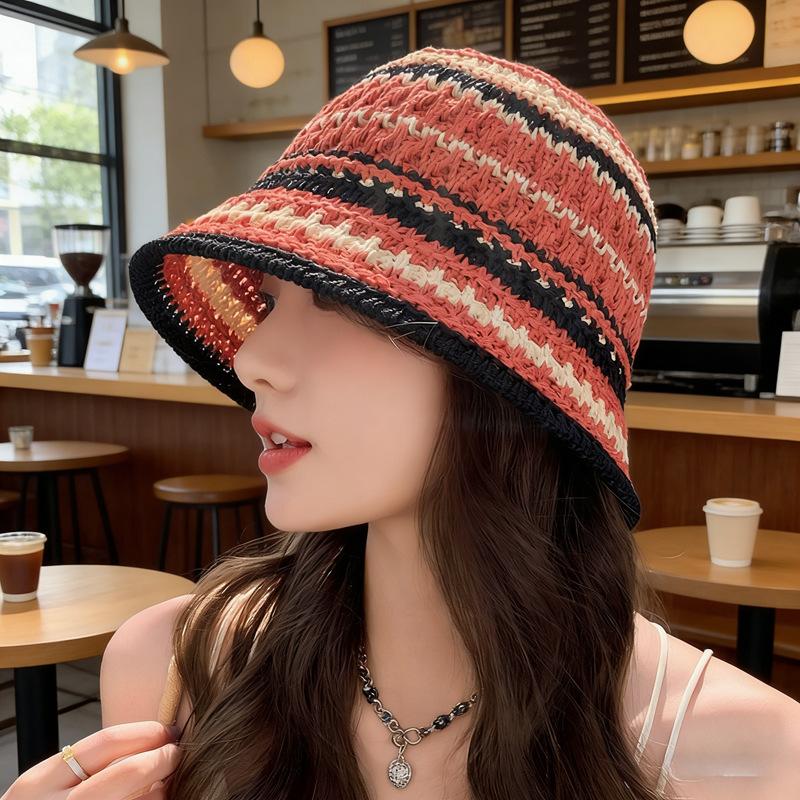 Hat Women's Bucket Hat Spring and Summer Hollow Thin Sun Hat Sunscreen Sunshade Bucket Hat Showing Washbasin Hat