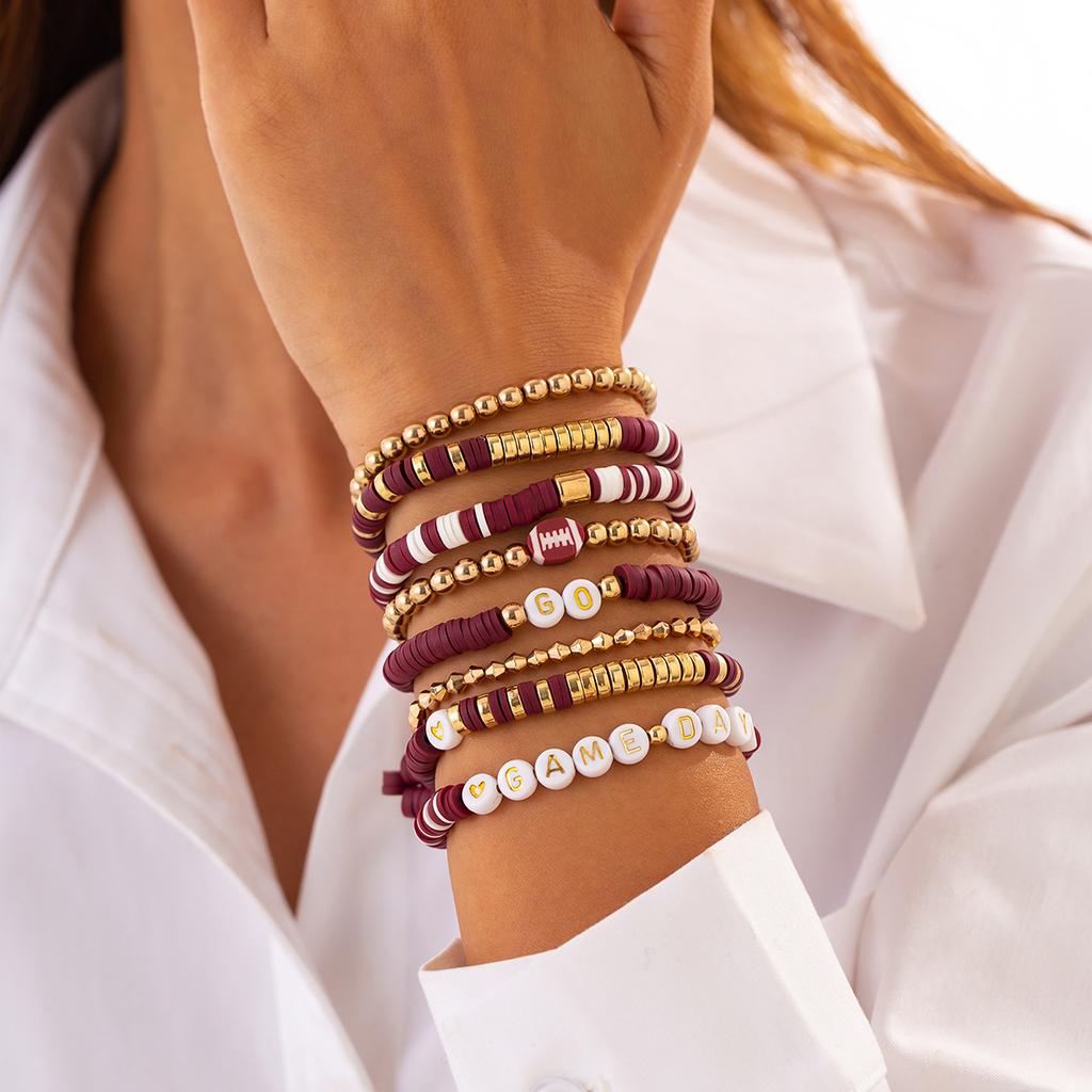 Fashion Letter Beaded Bracelet Set Women'S Multi-Layer Soft Pottery Stacked Bracelet Super Bowl Holiday Bracelet