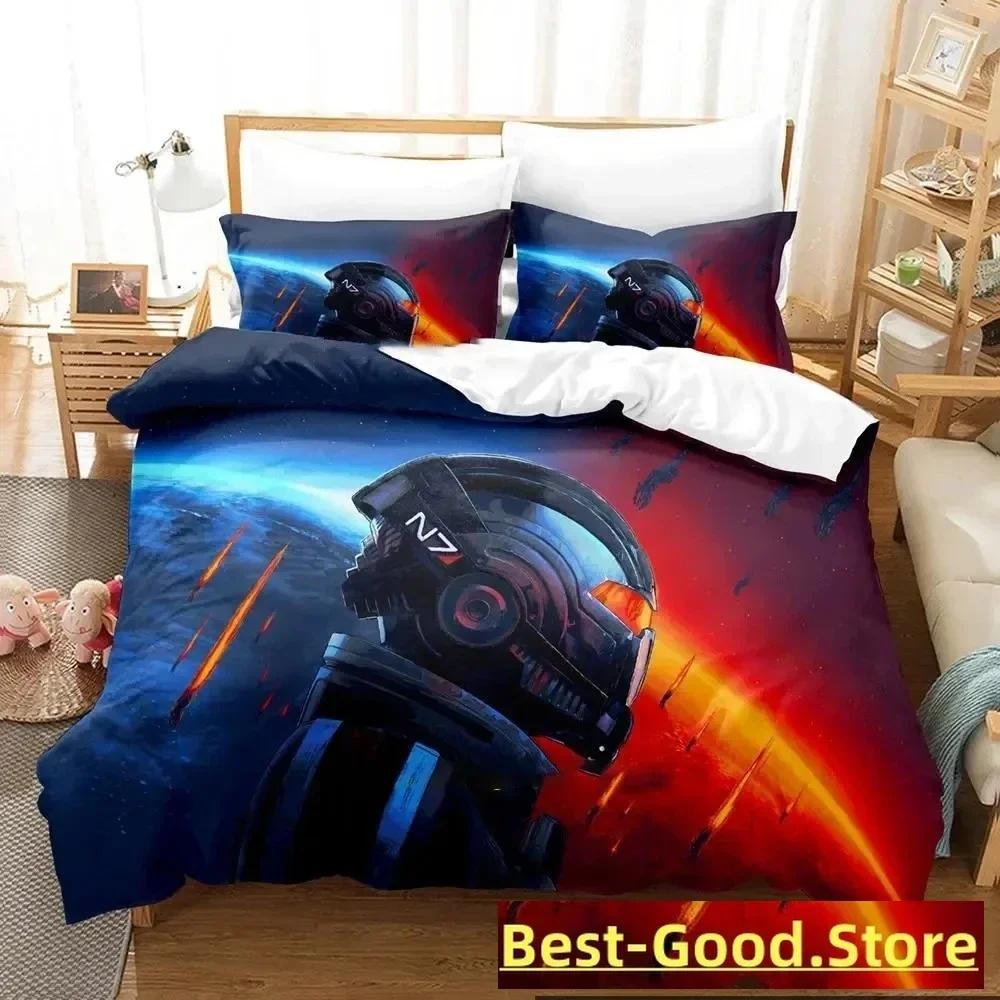 3D Print Game Mass Effec Bedding Set Printed Bed Set With Pillowcase Bed Duvet Cover Soft Single Double Queen Super King Size