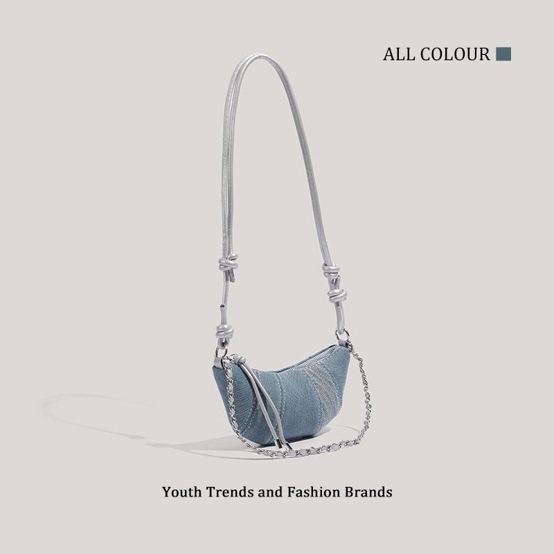Denim Series Women's Small Bag, High-end Underarm Chain Bag, Simple and Fashionable Texture Versatile Shoulder Messenger Bag