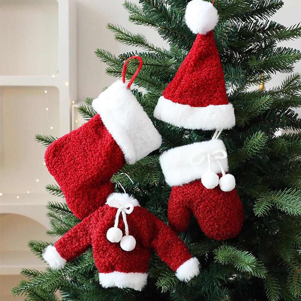 Hanging Stocking Socks, Santa Hat and Tree Ornaments Set, Festive Hanging Set for Holiday Display