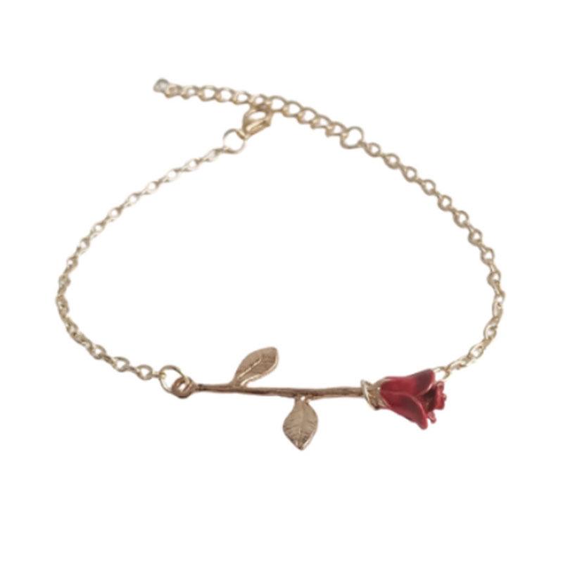 Elegant Red Rose Bracelet - Fashionable, Simple Flower Design for a Sweet Touch