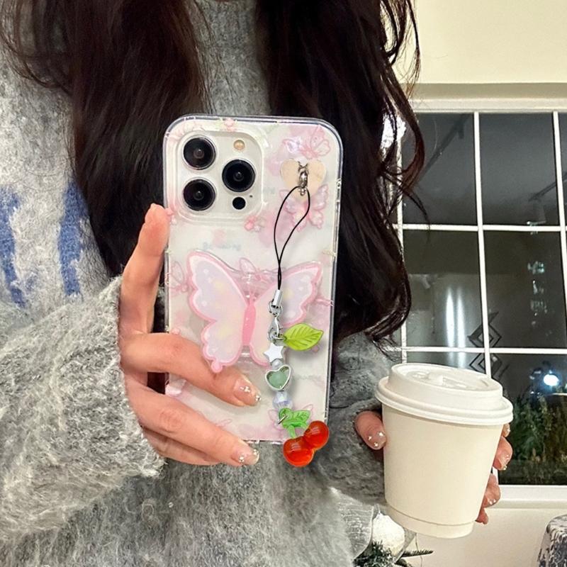 Strawberry/Cherry Beaded Keychain Charm Colorful Fruit Keyring for Women and Girls Bag Accessories Purse Decoration