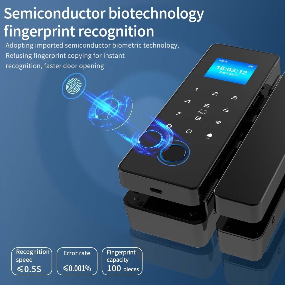 Fingerprint Glass Door Lock App Passcode IC Card Keyless Smart Phone Attendance Lock Electronic Digital Lock