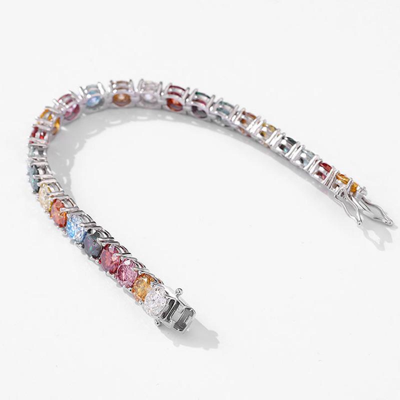 Butterflykiss Luxury 3/4/5/6.5MM Colored Rainbow Tennis Moissanite Bracelets Plated Gold 925 Silver Fine Jewelry Gift