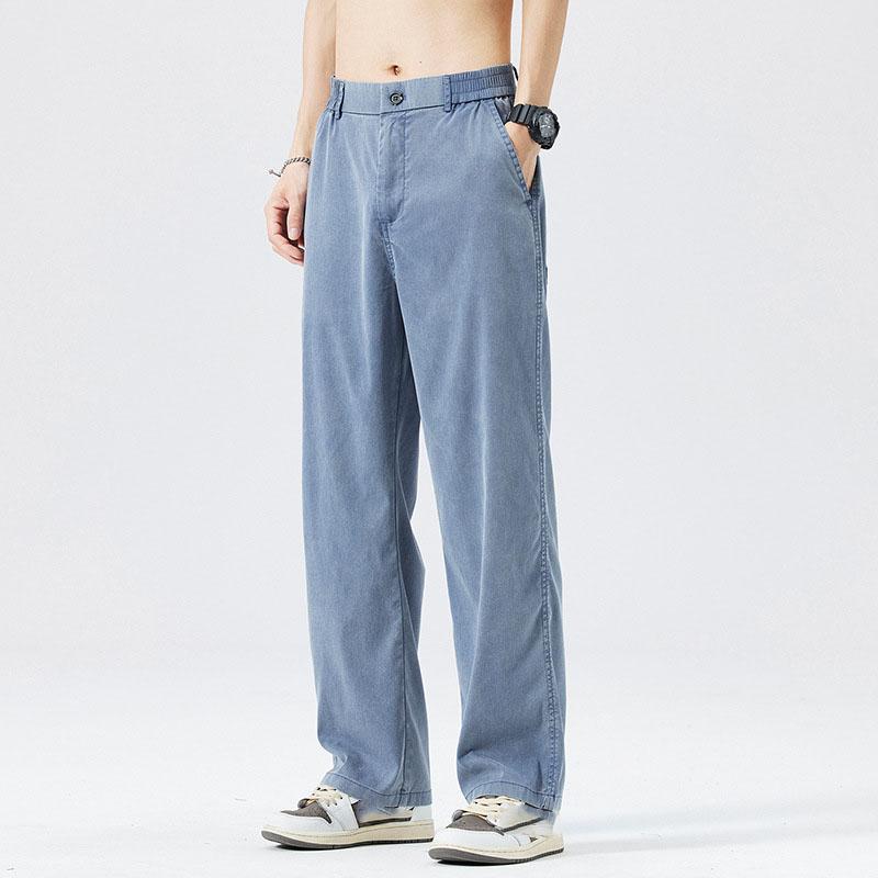 

Однотонные ультратонкие свободные брюки мужские дышащие мягкие прямые повседневные свободные простые спортивные брюки большого размера S синий