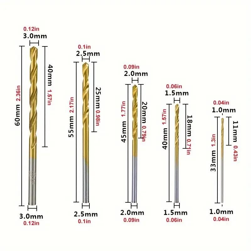 50pc Titanium Plated Twist Drill Set 1-3mm Small Drill Bit Electric Drill Drilling Set DIY Woodworking Drilling and Opening Tool