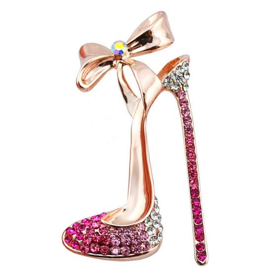 Spilla da donna con tacco alto intarsiato con strass, gioiello da bavero