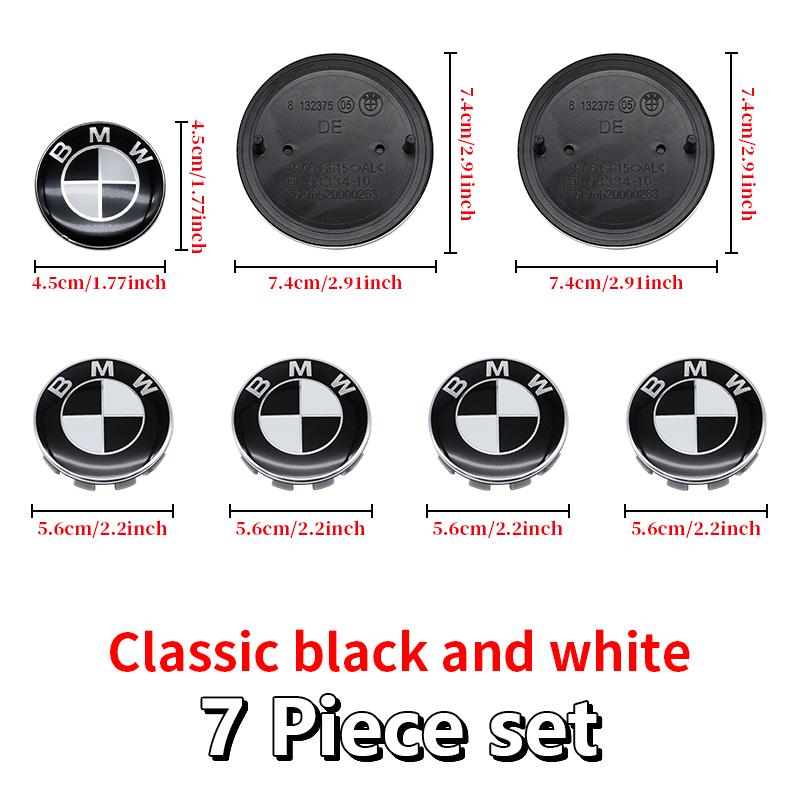 Universal Base Black White Badge Set for BMW 7Pcs 68mm 56mm 82mm 74mm Hood Trunk Wheel Steering Logo 7Pcs 2-Pin 3-Pin Clips Kit