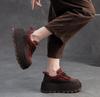 Fashion 6.5CM Women Mixed Colors Height Increasing Shoes Spring Autumn Cow Genuine Leather Round Toe Wedges Heel Platform Nop-slip Shoes