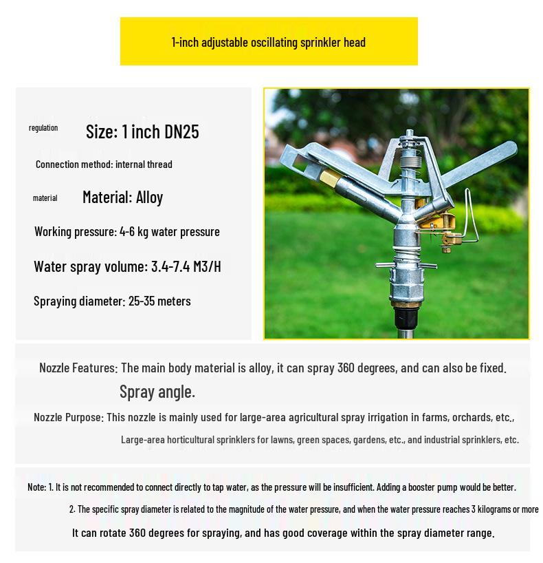 1" 360° Zinc Alloy Rotary Sprinkler for Irrigation in Lawns, Farmlands, and Gardens
