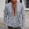 Men's New Autumn Waffle Pullover Long-sleeved Color-blocked Rope Stand Collar Trendy T-shirt Top