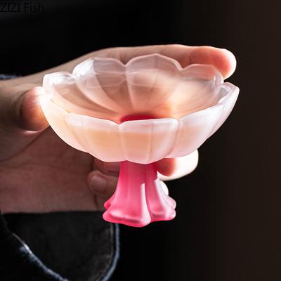 Lotus Flower Glass Tea Cups Afternoon Tea Teacup Milk Fruit Juice Container Color Lotus Goblet Coffee Cup Lotus Shaped Vessel