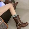 Short boots women's retro western cowboy boots autumn and winter boots thick leather martin boots sleeve knight boots.