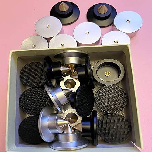 Flushbay Set of 4 Alloy and Brass Speaker Spike Insulators with Adjustable Height for Speakers, Improved Audio Quality (Black)