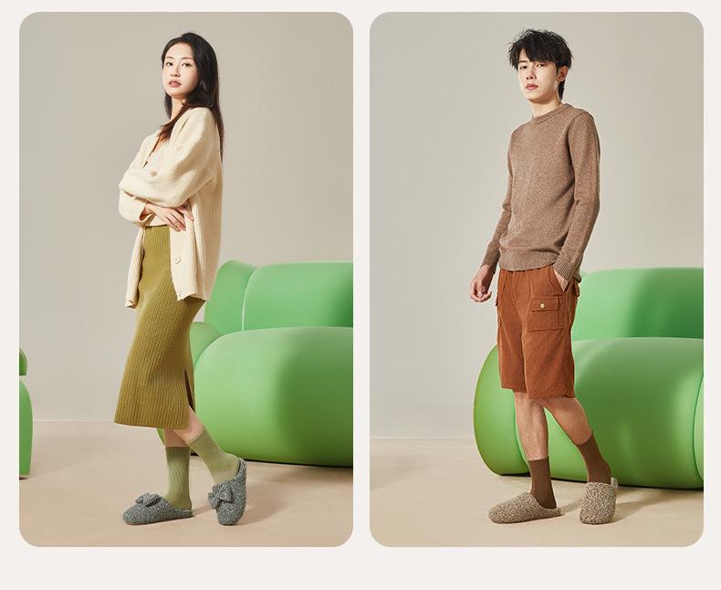 Puxi Women's Winter Floral Cotton Bowknot Slippers - Non-slip, Warm, Plush Indoor Footwear for Women and Men.