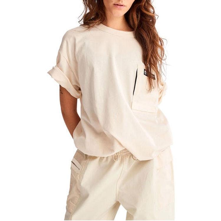 Timberland Solid Color Patch Pocket Round Neck Short Sleeve T-Shirt Unisex Tops Beige A5ZQ9-CR3
