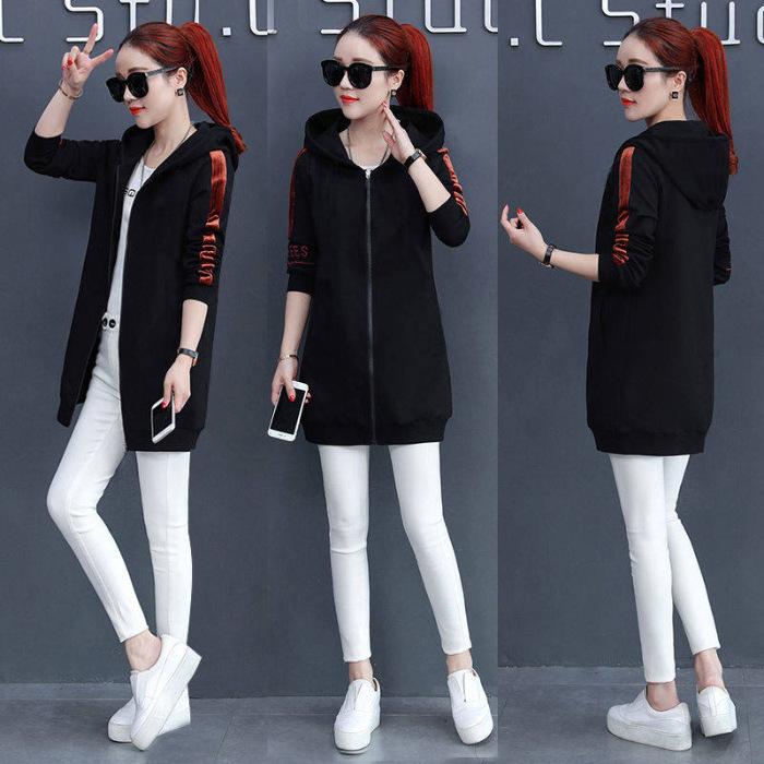 Herbst und Winter Neu Samtgefütterter Kapuzen-Langpullover Mantel Studentinnen Koreanische Version Lockerer Cardigan Bluse Damenbekleidung.