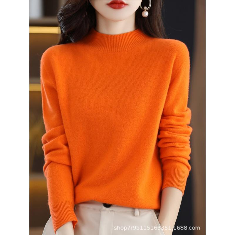 Autumn and winter new pure wool sweater women's semi-turtleneck first-line ready-to-wear wool sweater knitted sweater loose and thin bottoming shirt