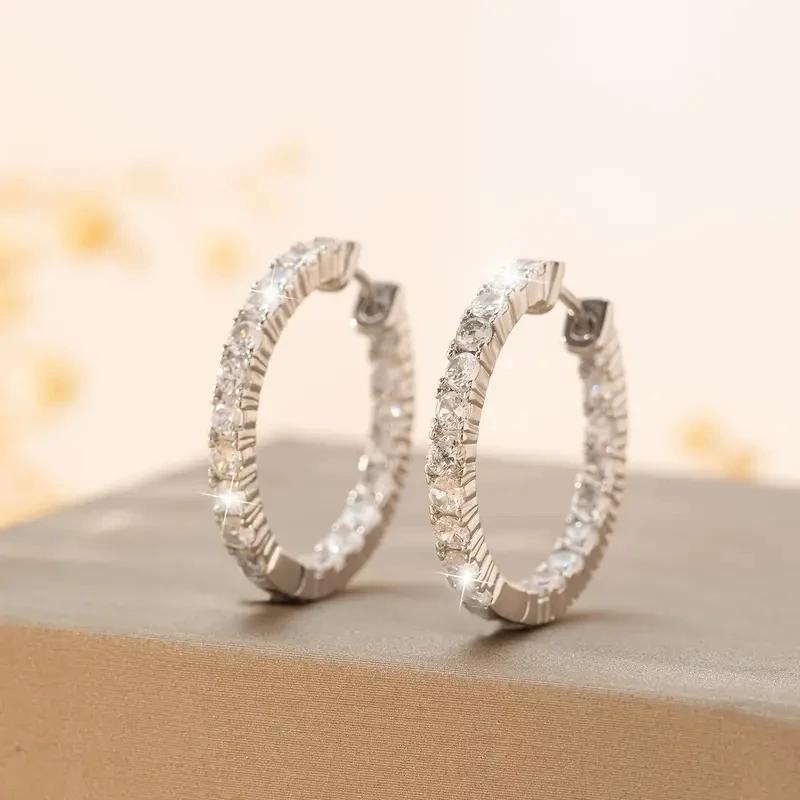 Huitan Trendy Dainty Hoop Earrings for Lady Graceful Charming Versatile Piercing Accessories Exquisite Shiny CZ Party Jewelry