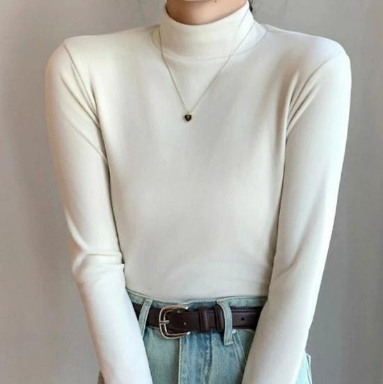 Women's Thermal Fleece Long Sleeve Top - Half-High Neck for Autumn/Winter