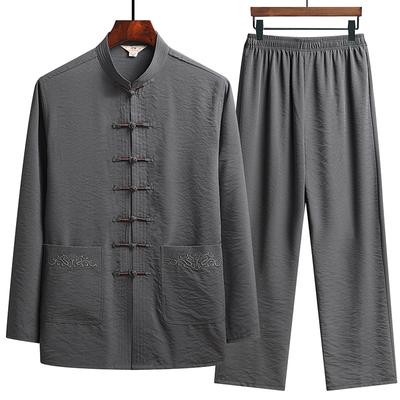 Conjunto de Roupa Tradicional Chinesa Retro Oriental Masculino Fivela Camisa Kung Fu Top Calças Tai Chi Uniformes Hanfu Respiráveis