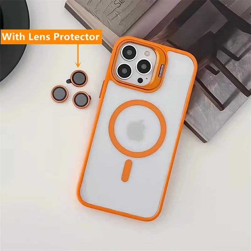 Fashion Ring Stand Case For Magsafe For iPhone 17 16 15 14 13 12 11 Pro Max Magnetic Wireless Charge Case With Lens Protector