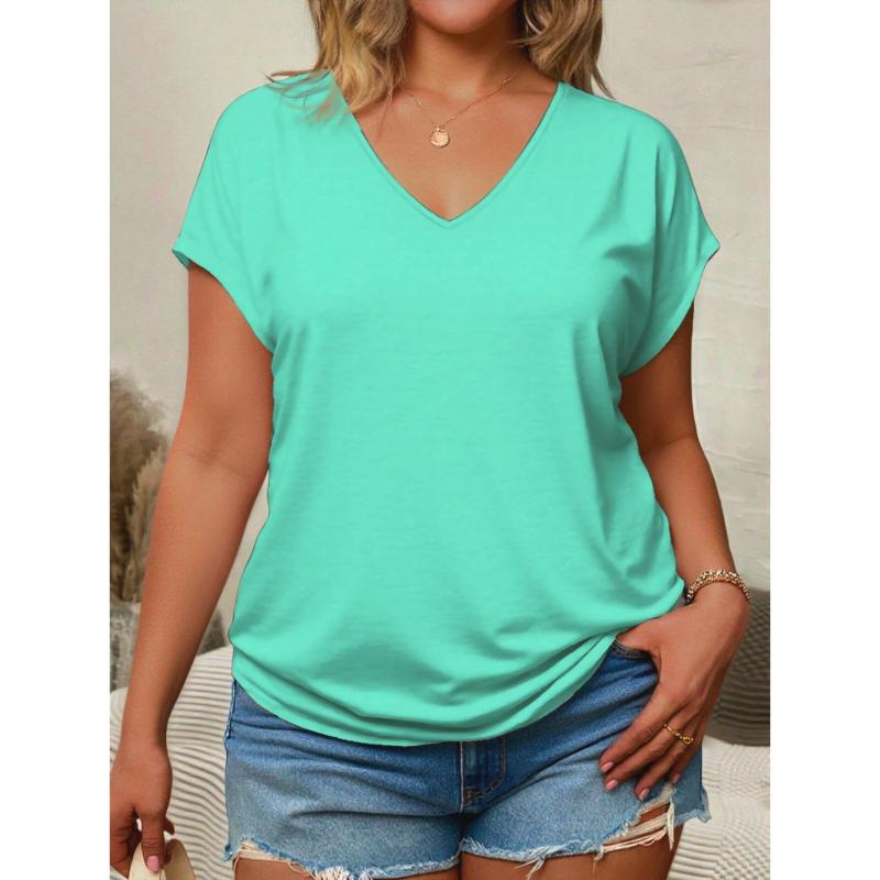 Women Short Sleeve Top Summer Basic Shirt V Neck Gradient Tie Dye Tee Tunic Tops