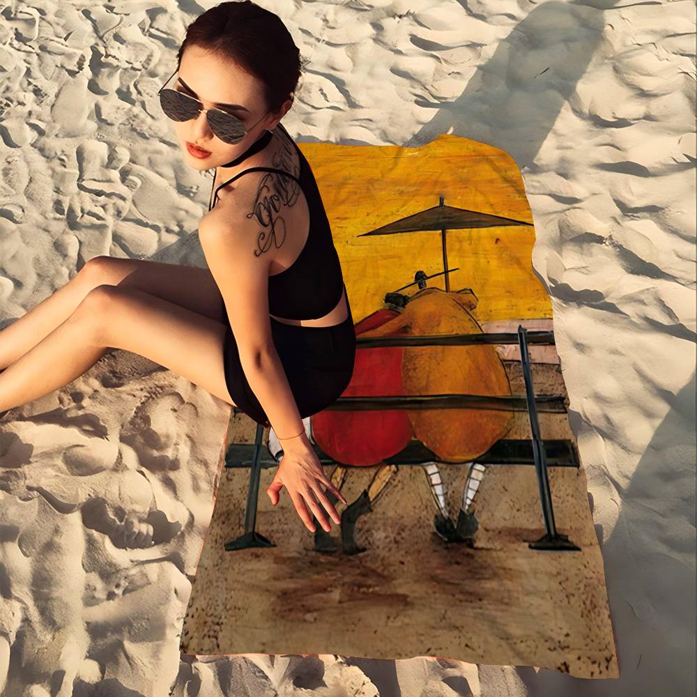 Sam Toft Art Abstract Landscape Beach Towel Colorful Bath Towels for Girl Microfiber Quick Dry Custom Sand Free Beach Yoga Spa