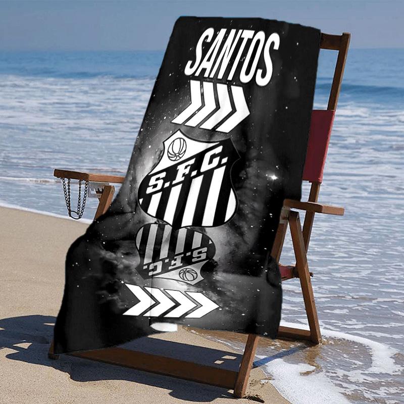 proof beach towel with Santos SFC logo pattern - soft,absorbent,quick-drying,machine washable - perfect for swimming,camping,bathing