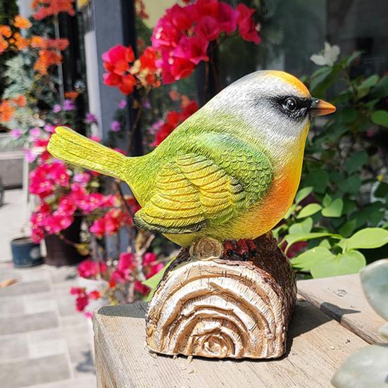 Bird Ornament with Light-Triggered Bird Sound Lifelike Look Decorative Bird Sculpture Garden Courtyard Decor