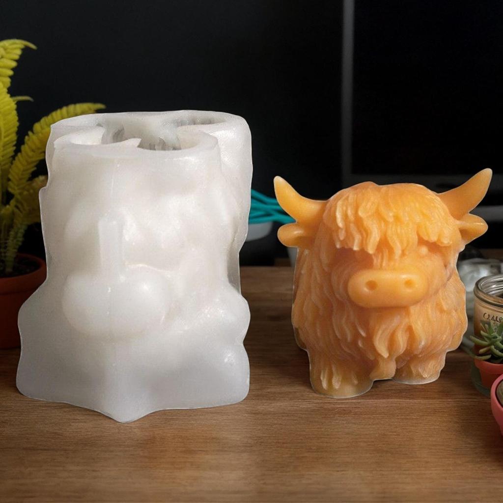 1pc Highland Cow Silicone Candle Mold - Reusable Animal Shaped Mold for DIY Handmade Candles, Plaster & Resin Crafts - Farmhouse