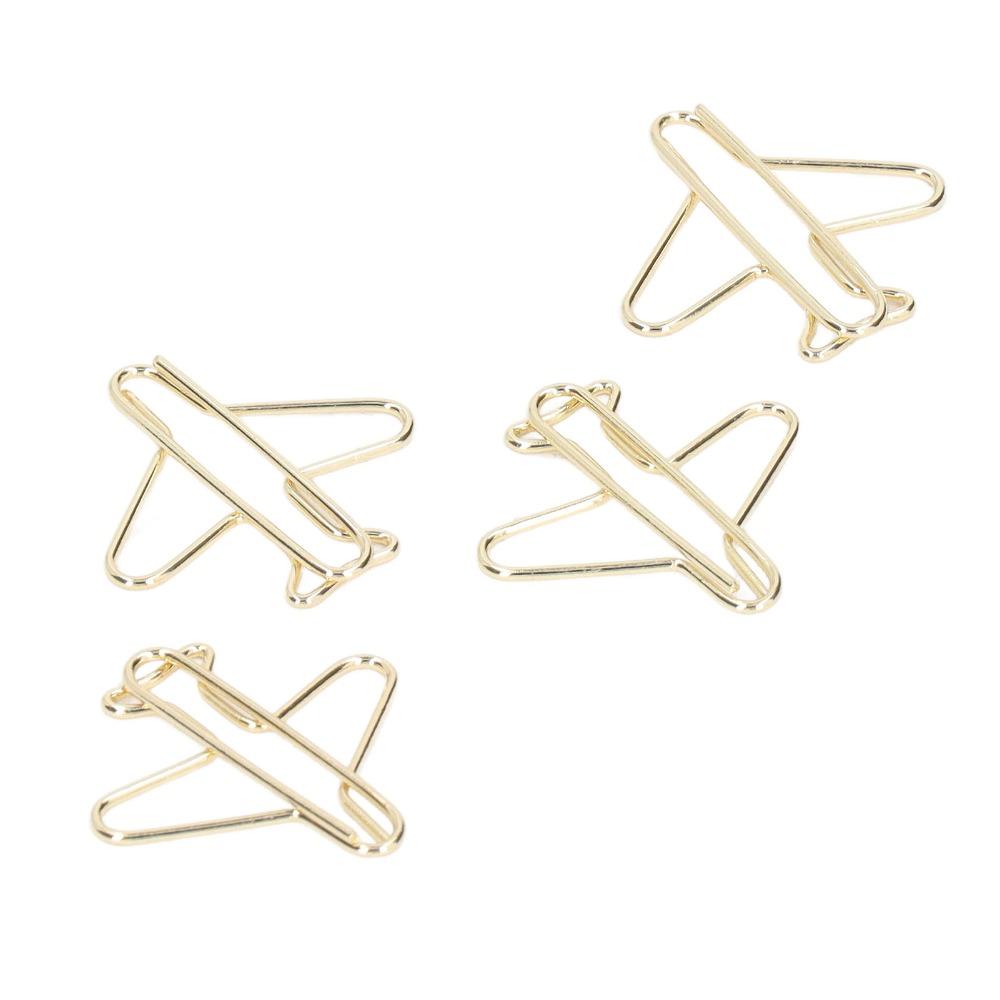 100PCS Funny Aircraft Shaped Paper Clips Gold Mini Size Jumbo Paper Clips Anti Rust Decorative Gold Paper Clips Stationery
