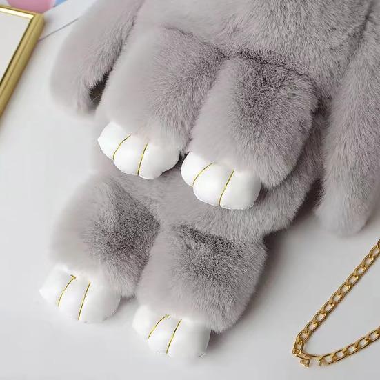 Plush Cartoon Rabbit Shaped Crossbody Bag Soft Faux Fur Rabbit Shoulder Bag Fluffy Cute Bunny Sling Bag for Women Girls