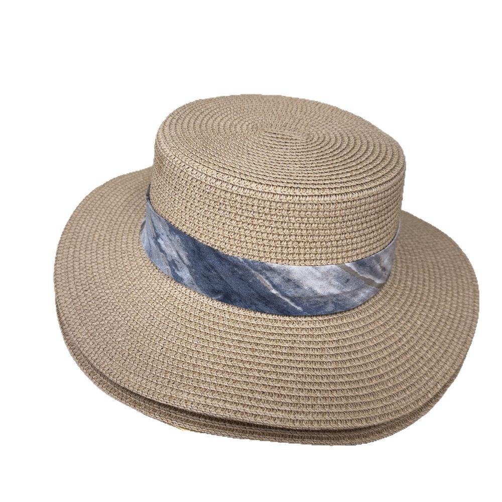 Ink wind webbing flat top straw hat women's summer sunshade travel versatile vacation top hat sun protection hat seaside
