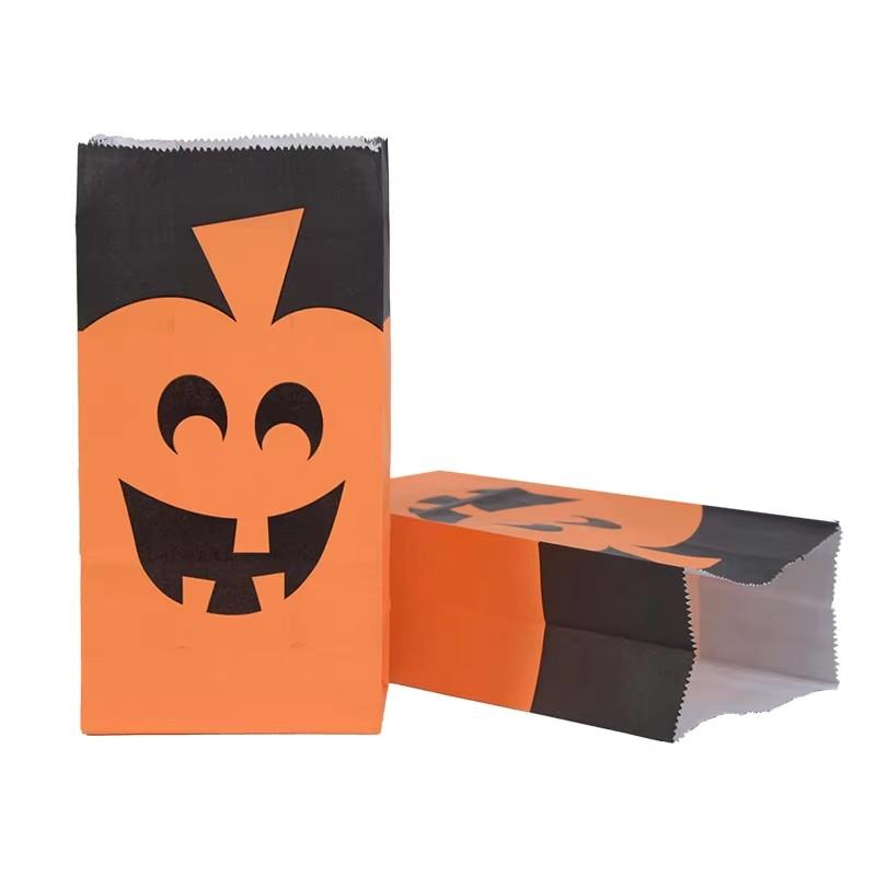 8/16/24pcs Flat Mouth Kraft Paper Bag Halloween Gift Packaging Storage Pumpkin Skull Party Gathering Candy Storage Bag TMZ