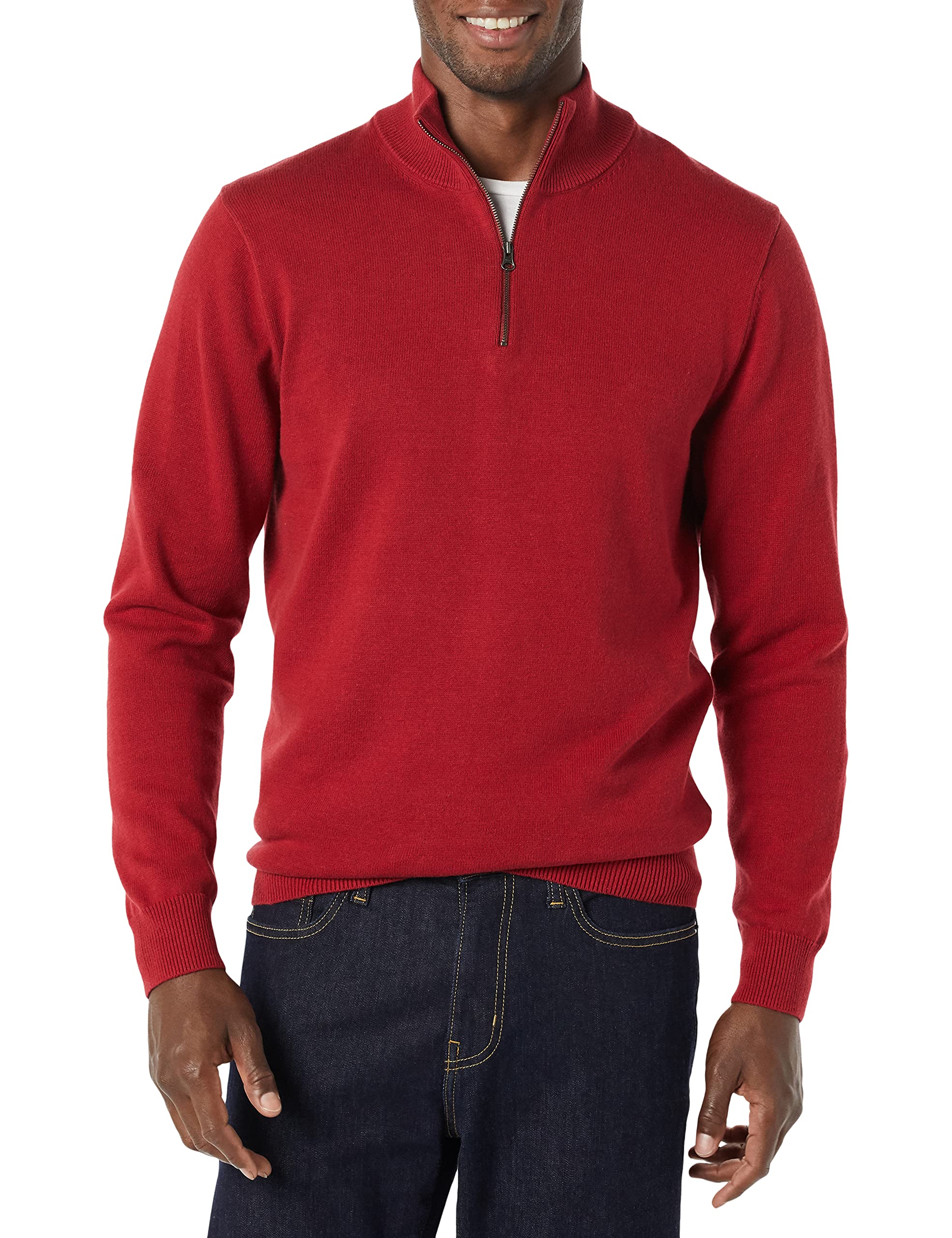 

Amazon Essentials Men s Quarter-Zip Sweater, 100% Cotton, Red, Size M